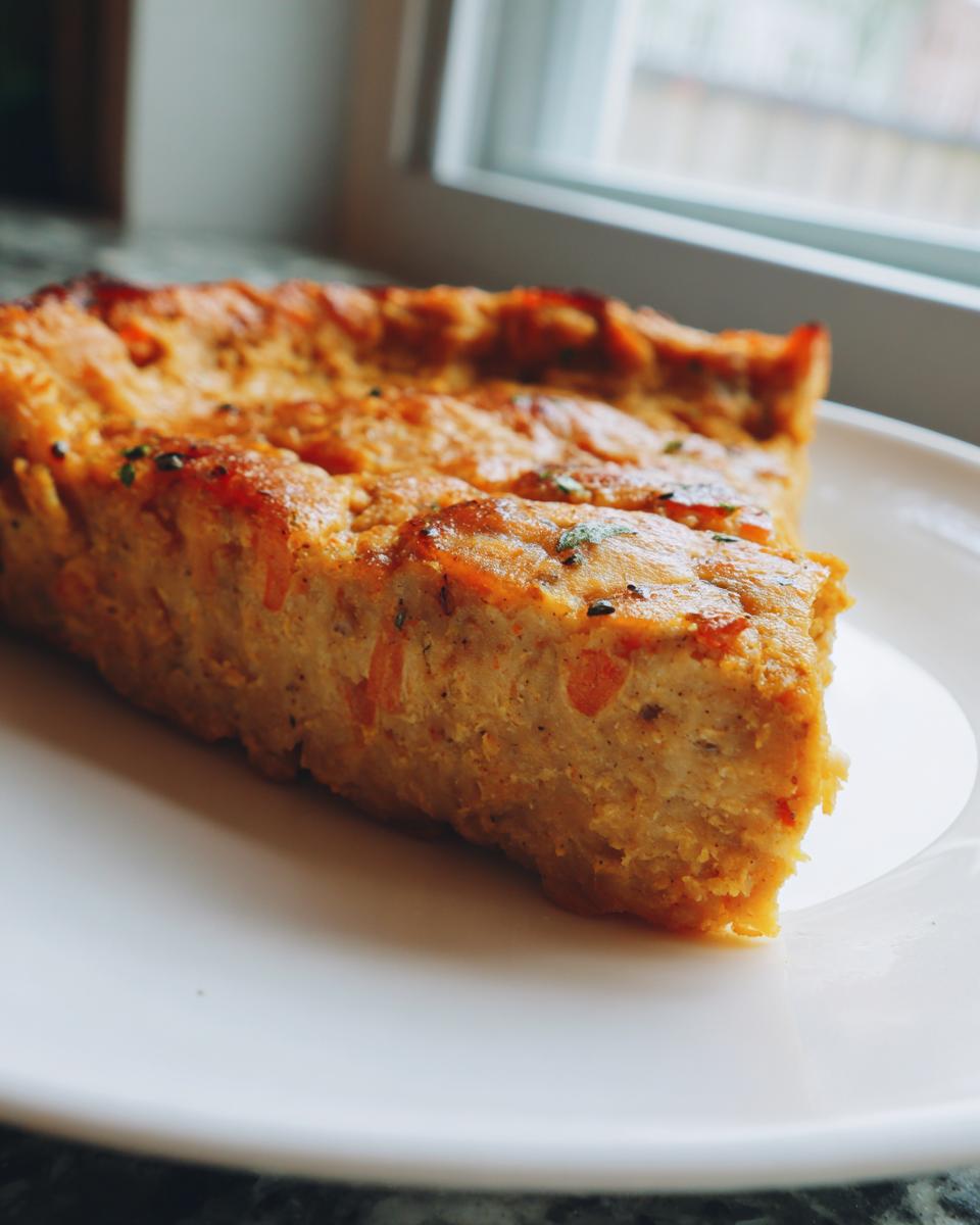 Close-up of a thick slice of baked keto pizza crust, golden brown and slightly textured, served on a white plate.