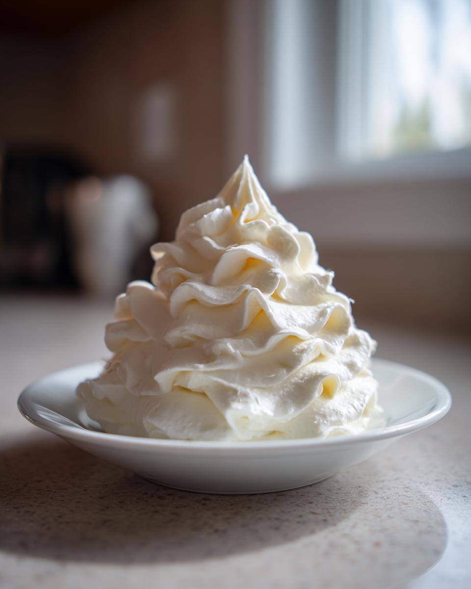A tall, perfectly piped swirl of creamy white vanilla buttercream frosting served in a small white bowl.