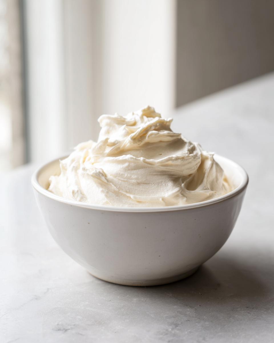 A white bowl filled with fluffy, creamy fruit dip, ready for serving.