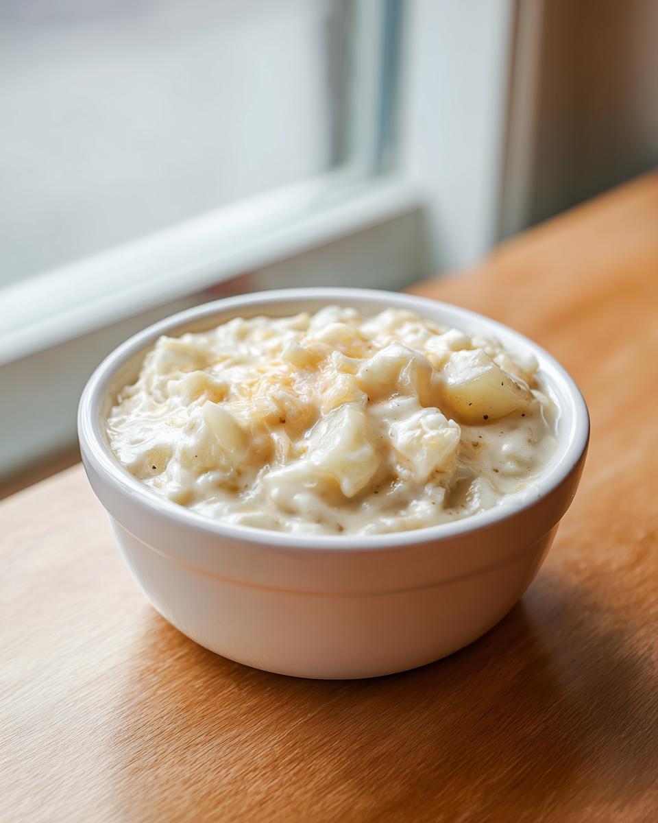 A white bowl filled with creamy, chunky easy crockpot potato soup topped with melted cheese.