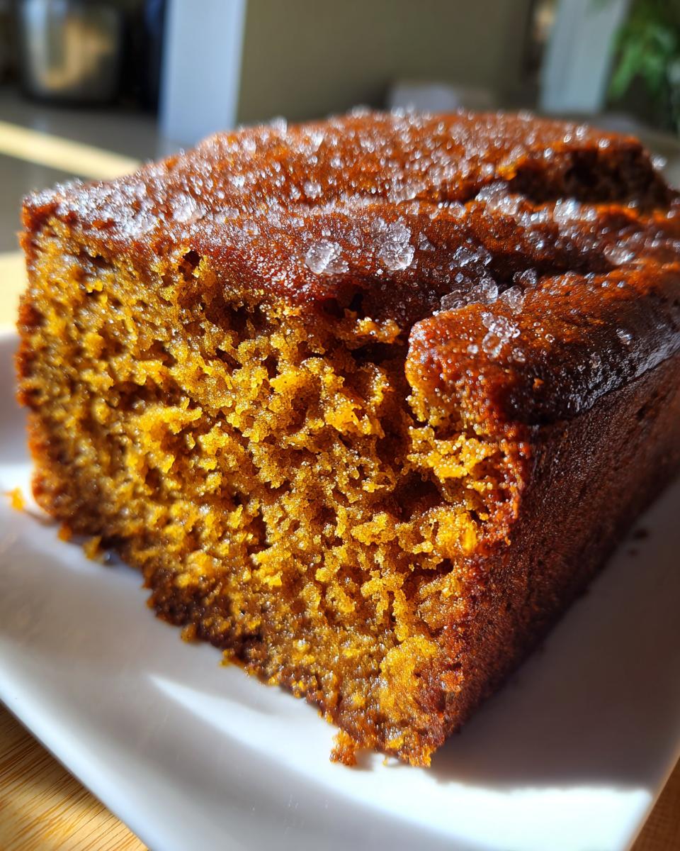 Close-up of a slice of moist zucchini banana bread with a dark, caramelized crust topped with coarse sugar crystals.