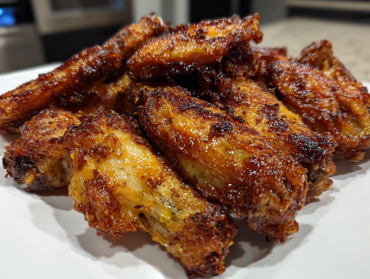 A pile of perfectly crispy, golden-brown chicken wing pieces served on a white plate.