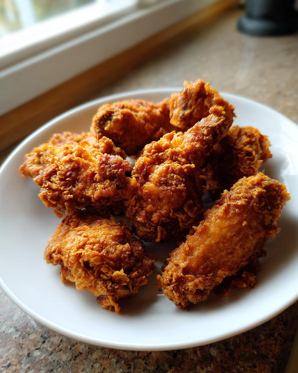A plate piled high with golden brown, crispy fried chicken wings, showcasing the crunchy coating.