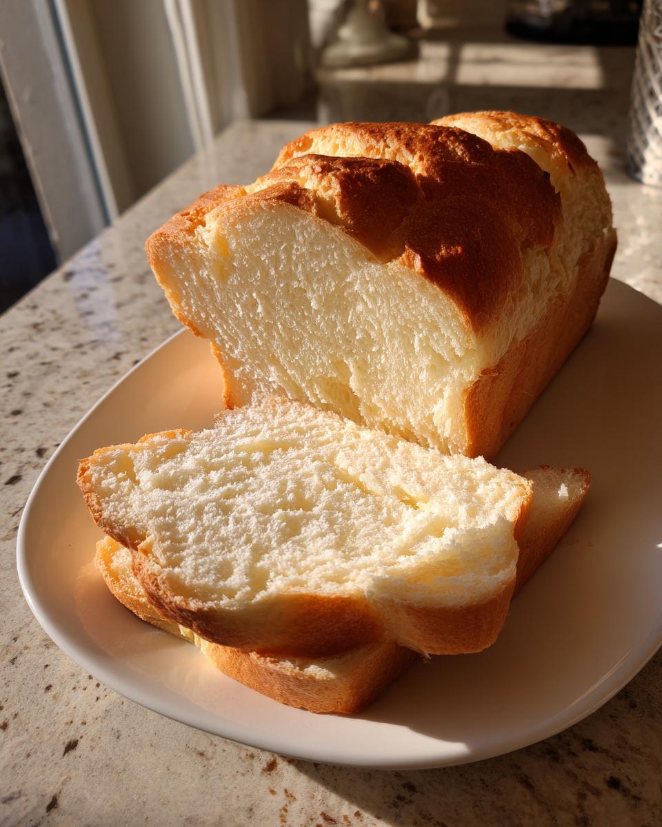 A loaf of fluffy, golden-brown carnivore bread sliced on a white plate, showing the soft interior texture.